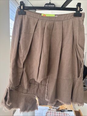 TC Brown Asymmetrical Frayed Hem Skirt